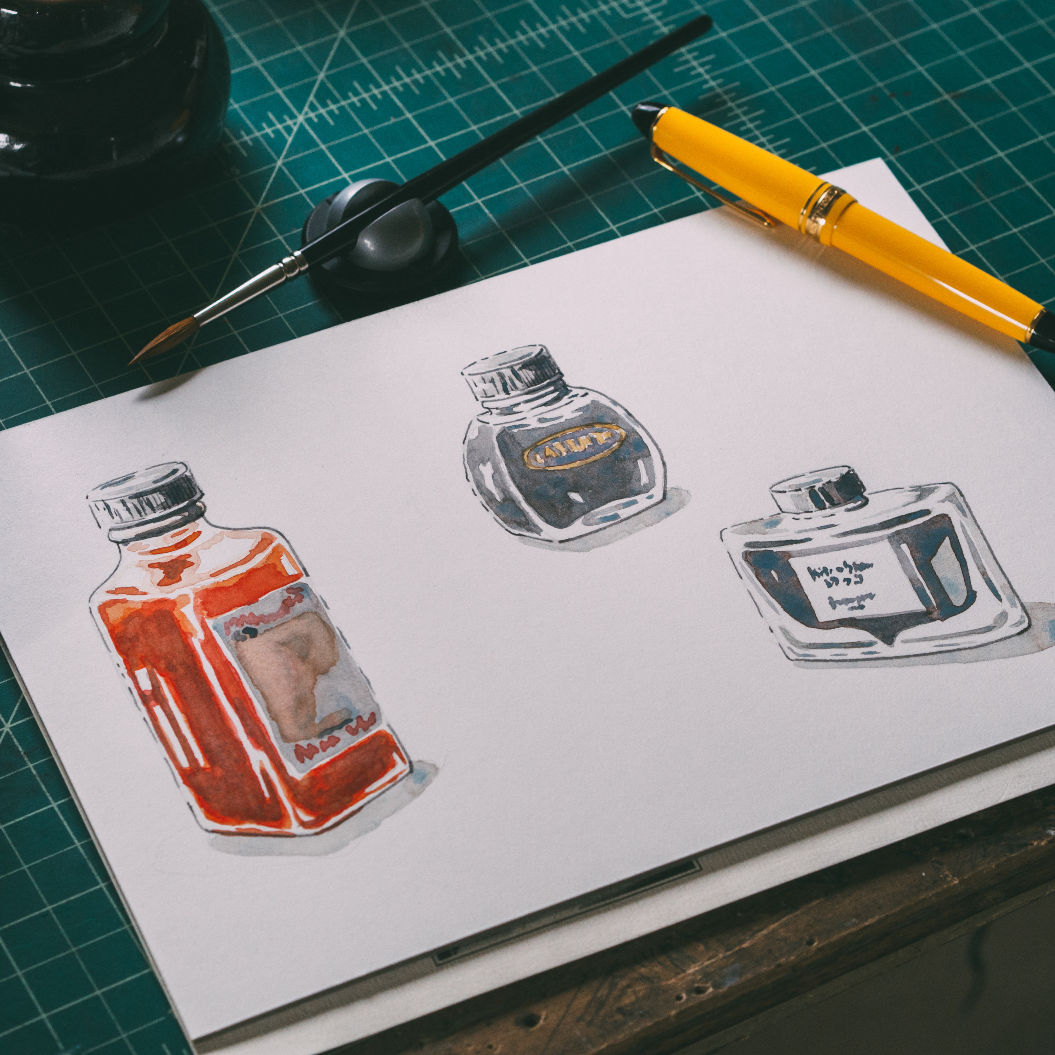 3456x3456 Morning Pen Amp Watercolor Sketch Ink Bottles. Fountainpens - Pen Ink Watercolor Sketching