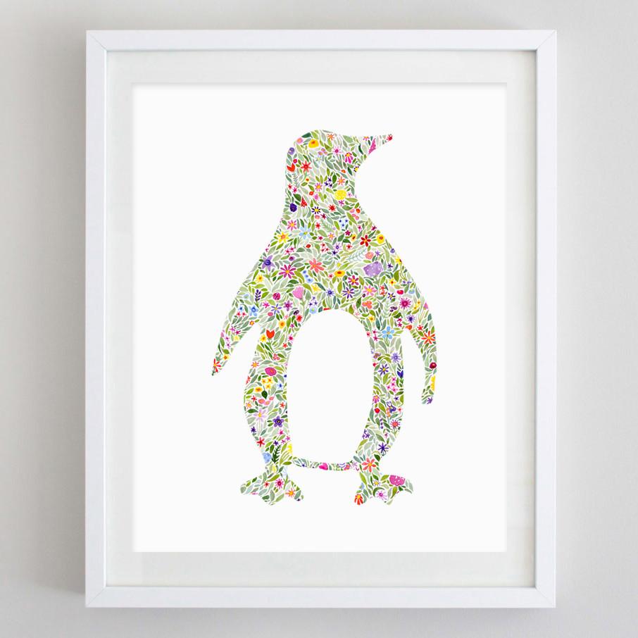 906x906 Penguin Floral Watercolor Print Carly Rae Studio - Penguin Watercolor
