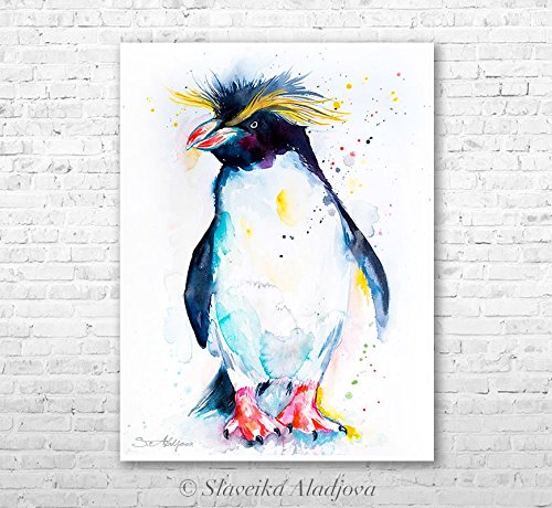 500x460 Rockhopper Penguin Watercolor Painting Print By Slaveika Aladjova - Penguin Watercolor