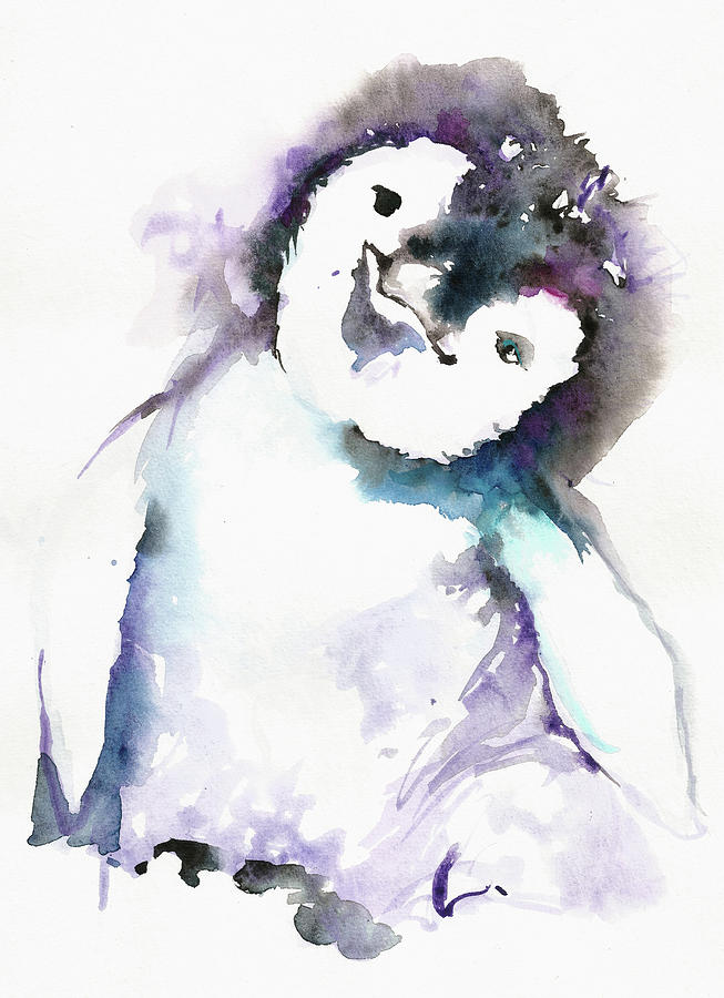 653x900 The Happy Penguin Watercolor Painting By Tiberiu Soos - Penguin Watercolor