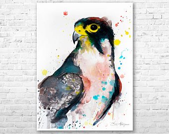 340x270 Falcon Art Etsy - Peregrine Falcon Watercolor