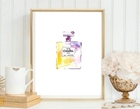 570x447 Chanel Perfume Bottle Watercolor Painting Yellow Amp Purple Etsy - Perfume Bottle Watercolor