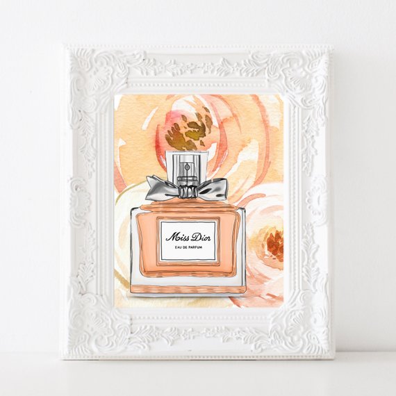 570x570 Miss Dior Perfume Bottle Watercolor Floral Printable Fashion Etsy - Perfume Bottle Watercolor
