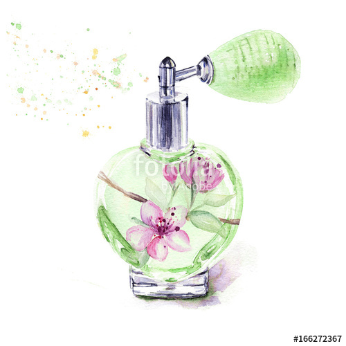 500x500 Perfume Bottle With Spring Flowers Isolated On White Background - Perfume Bottle Watercolor