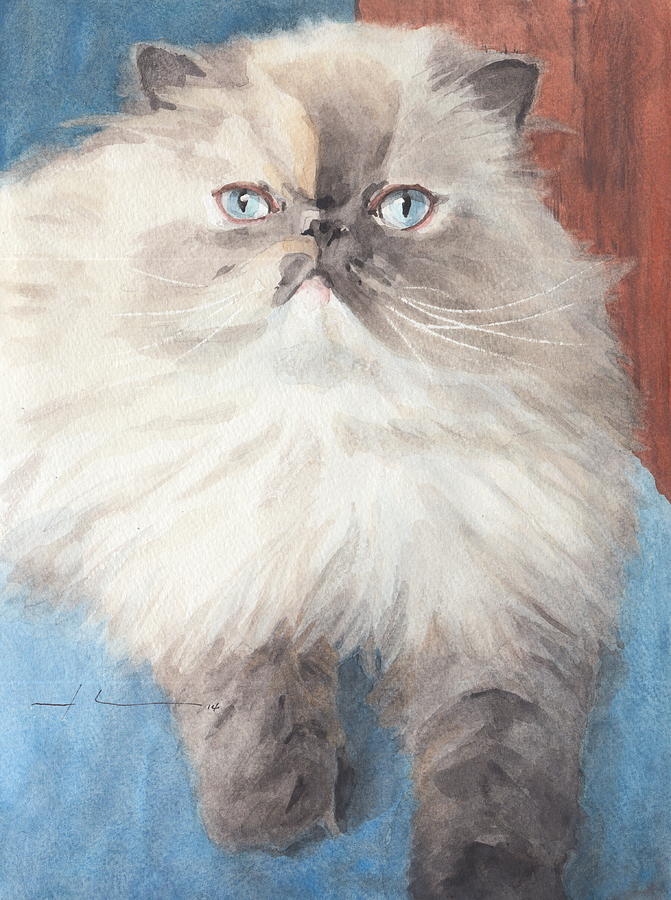 671x900 Persian Cat Watercolor Drawing By Mike Theuer - Persian Watercolor