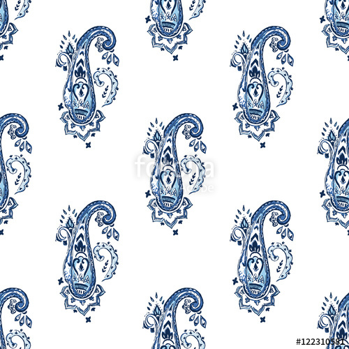 500x500 Seamless Watercolor Paisley Pattern. Persian Motif Stock Image - Persian Watercolor