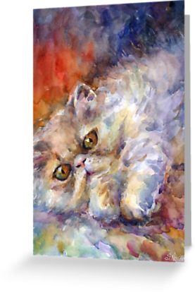 277x415 Watercolor Persian Cat Painting Svetlana Novikova Greeting Cards - Persian Watercolor