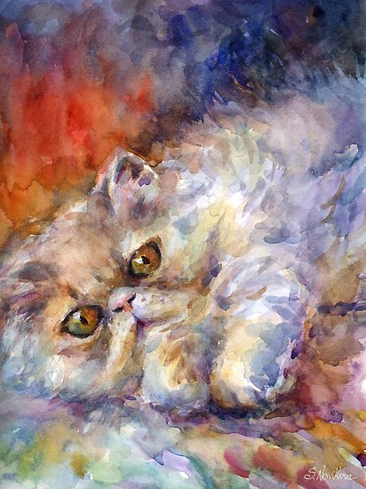412x550 Watercolor Persian Cat Painting Svetlana Novikova Posters By - Persian Watercolor