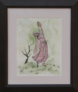 255x300 Original Unique Miniature Persian Painting Framed Mixed Media - Persian Watercolor