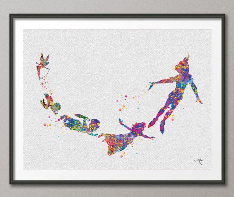 800x674 Peter Pan Watercolor Painting Print Wedding Gift Nursery Wall - Peter Pan Watercolor