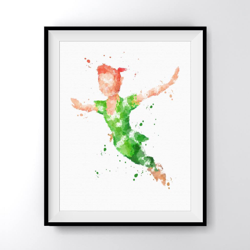 1024x1024 Peter Pan Flying Art Print Poster - Peter Pan Watercolor