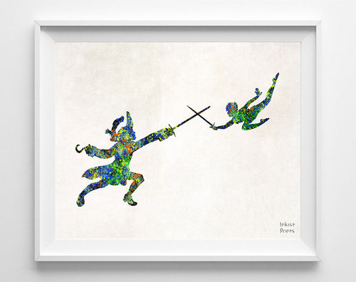 500x396 Peter Pan Print, Disney Art, Watercolor, Captain Hook, Captain - Peter Pan Watercolor