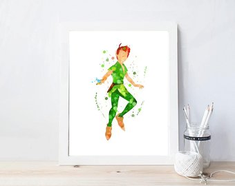 340x270 Peter Pan Watercolor Disney Painting Art Print - Peter Pan Watercolor