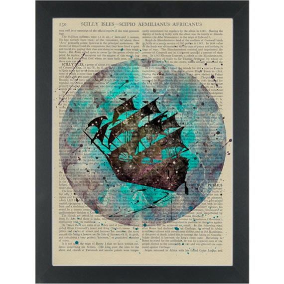 570x570 Peter Pan Watercolor Ship In London Sky Dictionary Art Print - Peter Pan Watercolor