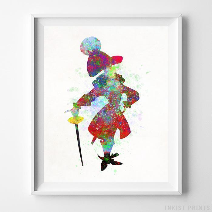699x699 Captain Hook Peter Pan Wall Art Disney Watercolor Poster Home - Peter Pan Watercolor