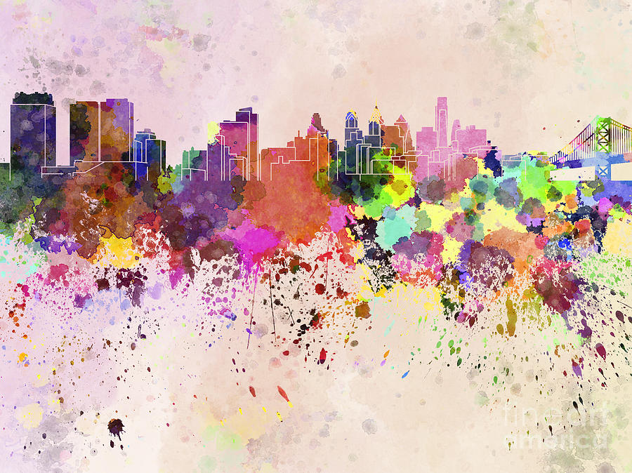 900x674 Philadelphia Skyline In Watercolor Background Digital Art By Pablo - Philadelphia Skyline Watercolor