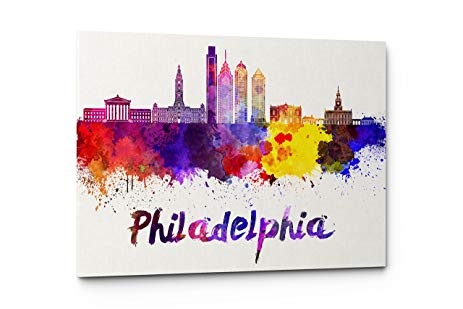 463x309 Watercolor City Splash Skyline Wall Art Canvas Print - Philadelphia Skyline Watercolor