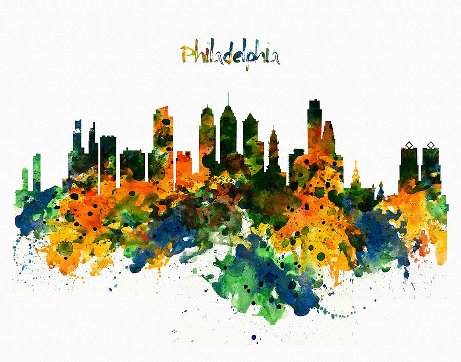 900x707 Philadelphia Watercolor Skyline Mixed Media By Marian Voicu - Philadelphia Skyline Watercolor