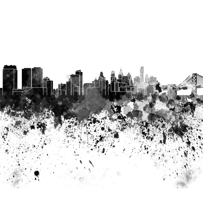 700x700 Philadelphia Skyline In Black Watercolor Duvet Cover By Paulrommer - Philadelphia Skyline Watercolor