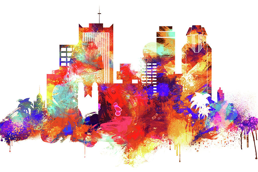 900x600 Phoenix, Arizona Watercolor Skyline Painting By Dim Dom - Phoenix Watercolor