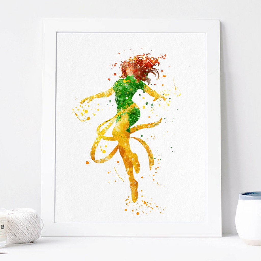 1024x1024 Phoenix Print, Jean Grey Watercolor, Art Print, Superhero Wall - Phoenix Watercolor