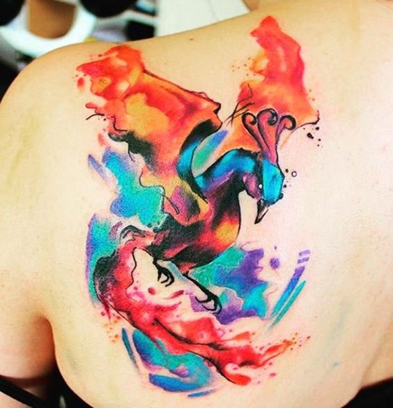 564x585 Watercolor Phoenix Tattoo On Left Back Shoulder - Phoenix Watercolor