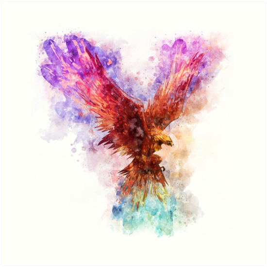 550x550 Watercolor Rainbow Phoenix Art Prints By Insomniacart Redbubble - Phoenix Watercolor