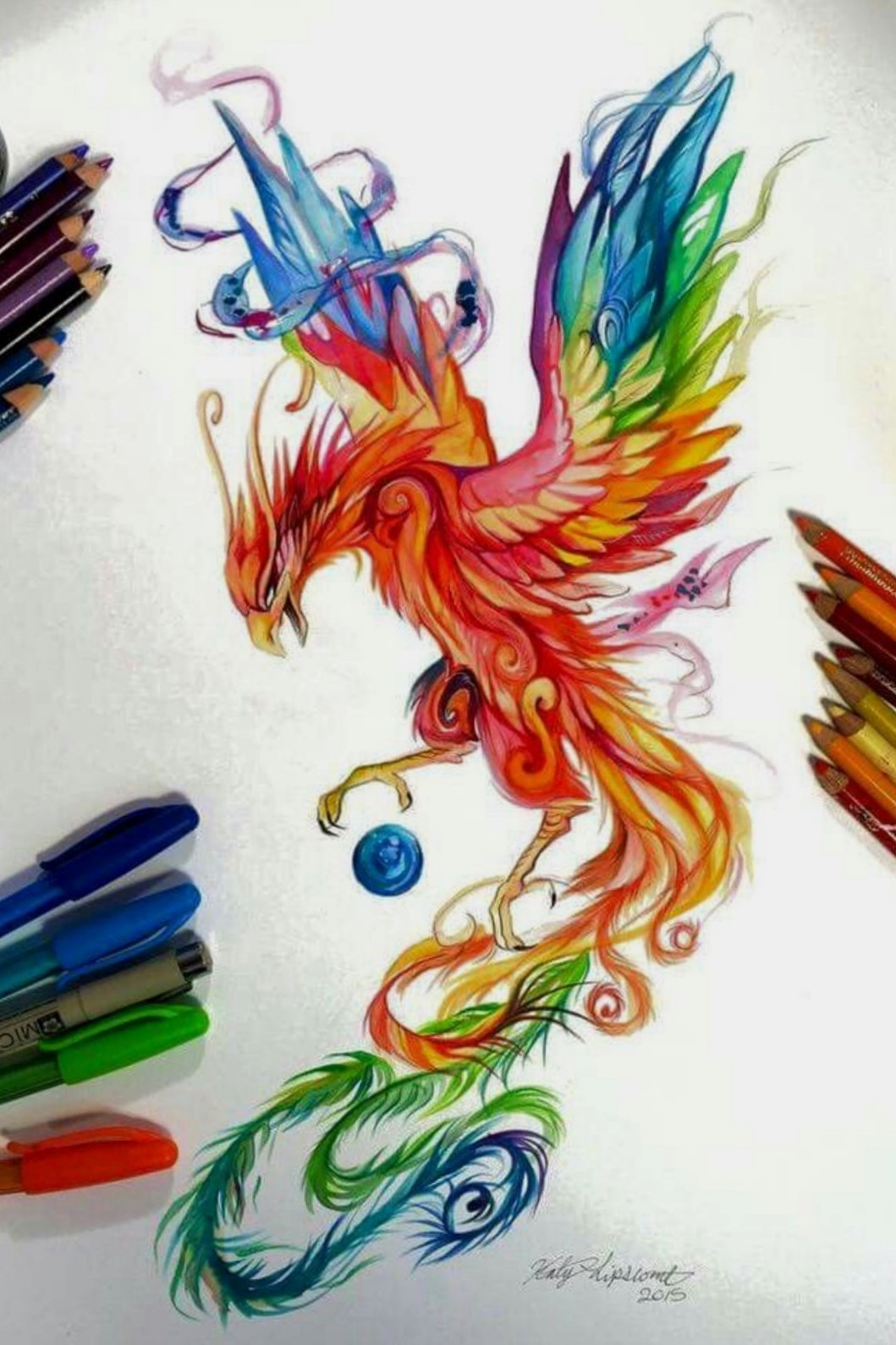 1059x1589 Laurent Tourte 1 Phoenix , Watercolor Tattoodo - Phoenix Watercolor