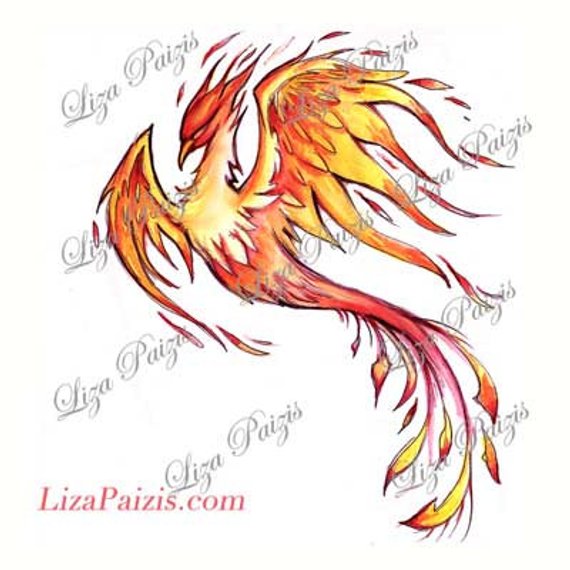 570x570 Fire Flame Phoenix Watercolor Tattoo Design By Liza Paizis Etsy - Phoenix Watercolor
