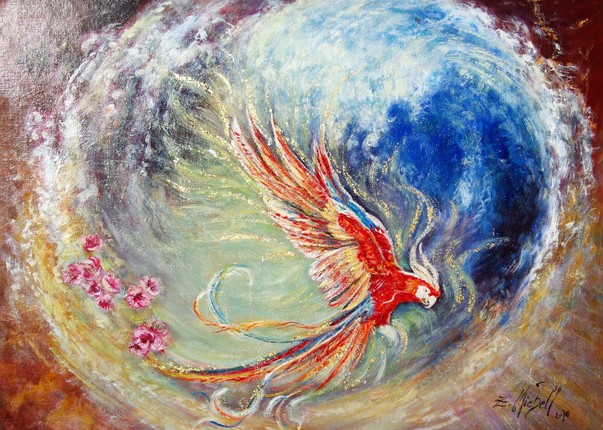 603x430 La Naissance Du Phoenix By Zet Michell, 2016 Painting Artsper - Phoenix Watercolor Painting