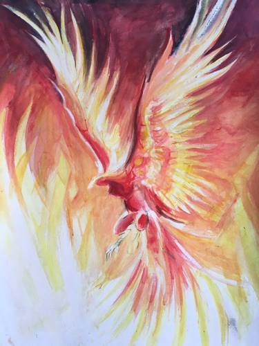 375x500 Phoenix Painting By Christopher Lopresti Saatchi Art - Phoenix Watercolor Painting