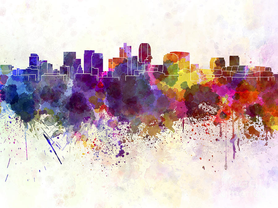 900x675 Phoenix Skyline In Watercolor Background Painting By Pablo Romero - Phoenix Watercolor Painting