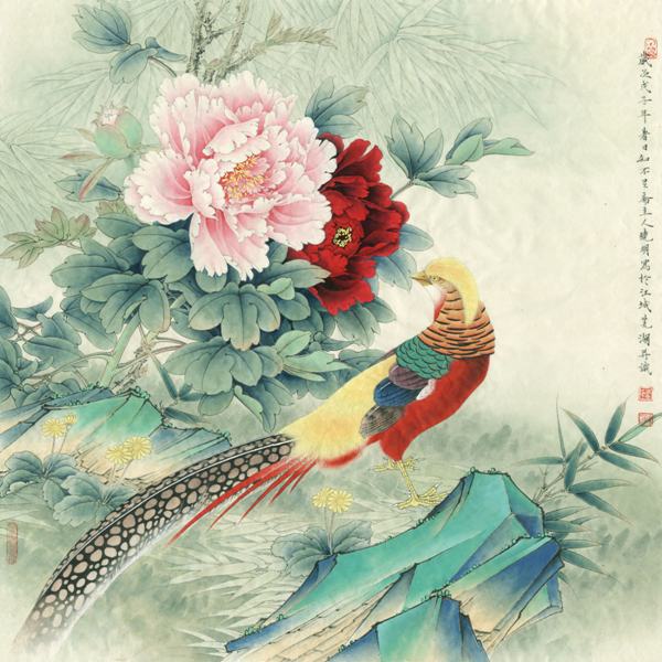 600x600 Free Shipping Classical Phoenix Bird Peony Scenery Oil Painting - Phoenix Watercolor Painting