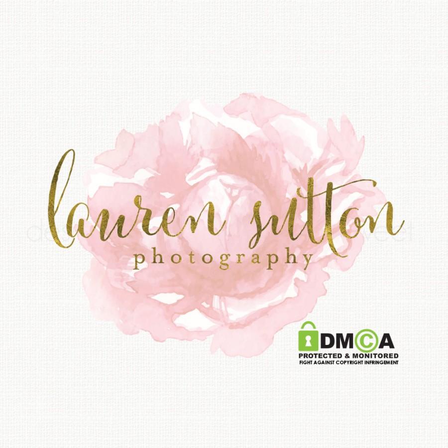 900x900 Premade Watercolor Rose Logo Design Gold Foil Logo Bespoke Logo - Photography Watercolor