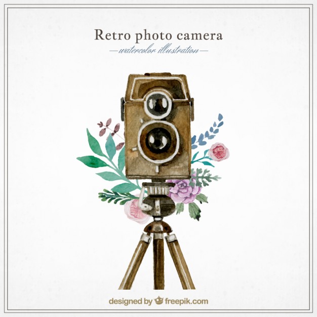 626x626 Watercolor Retro Photography Camera Vector Free Download - Photography Watercolor