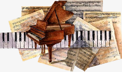 500x297 Hand Painted Watercolor Piano Music, Watercolor Clipart, Piano - Piano Watercolor