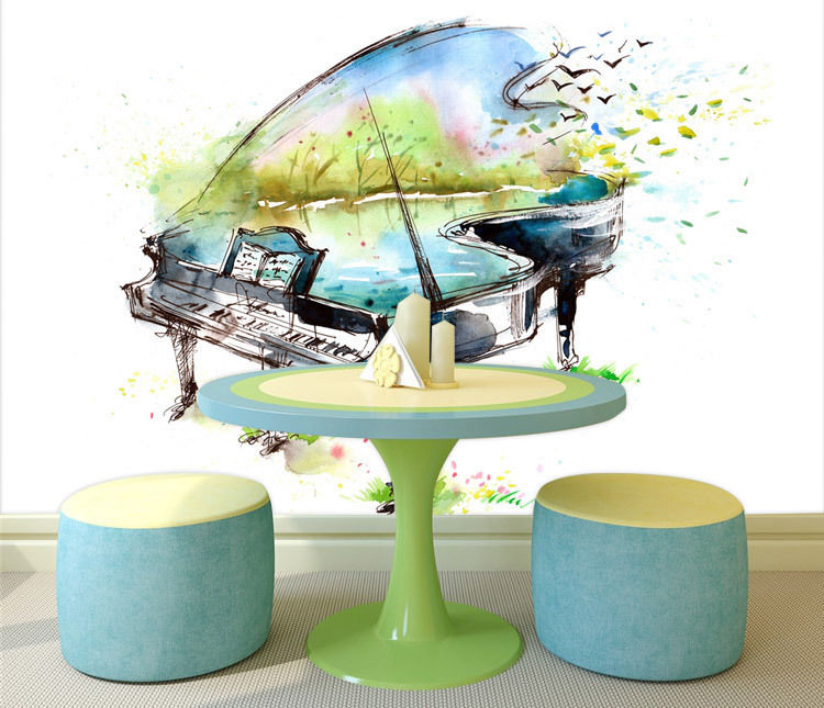 750x645 Piano Watercolor Painting Full Wall Mural Photo Wallpaper Print - Piano Watercolor