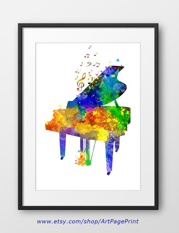 570x744 Piano Print Piano Watercolor Print Music Wall Art Music Etsy - Piano Watercolor