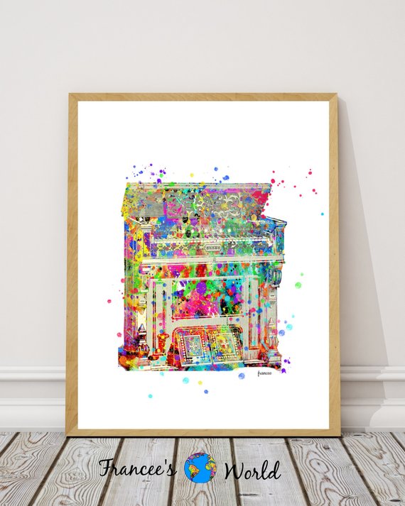 570x713 Vintage Piano Print, Piano Watercolor Art Print, Piano Wall Decor - Piano Watercolor