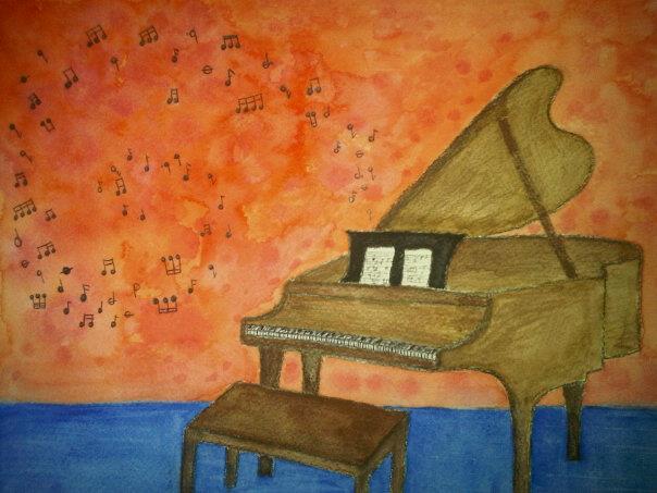 604x453 Creative Insomnia Piano Watercolor Painting - Piano Watercolor
