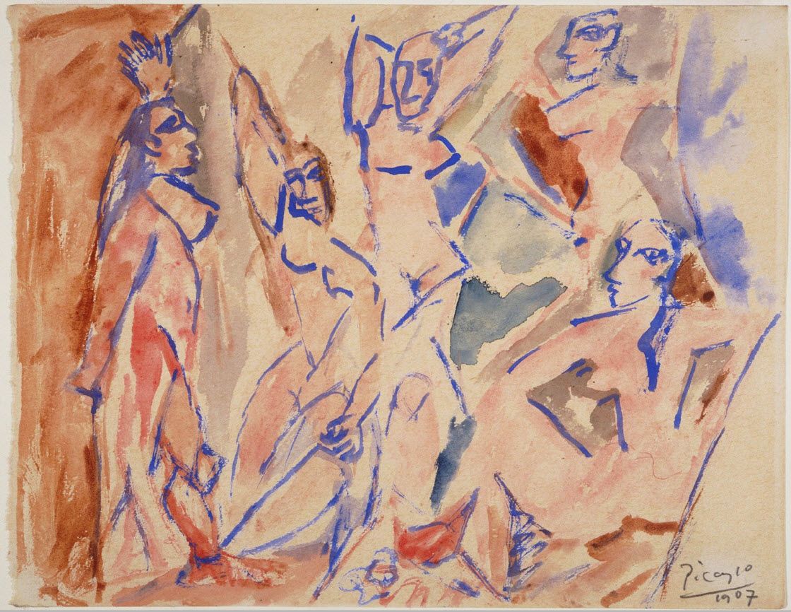 1120x866 Pablo Picasso Study For Demoiselles Watercolor Aquarelle In - Picasso Watercolor