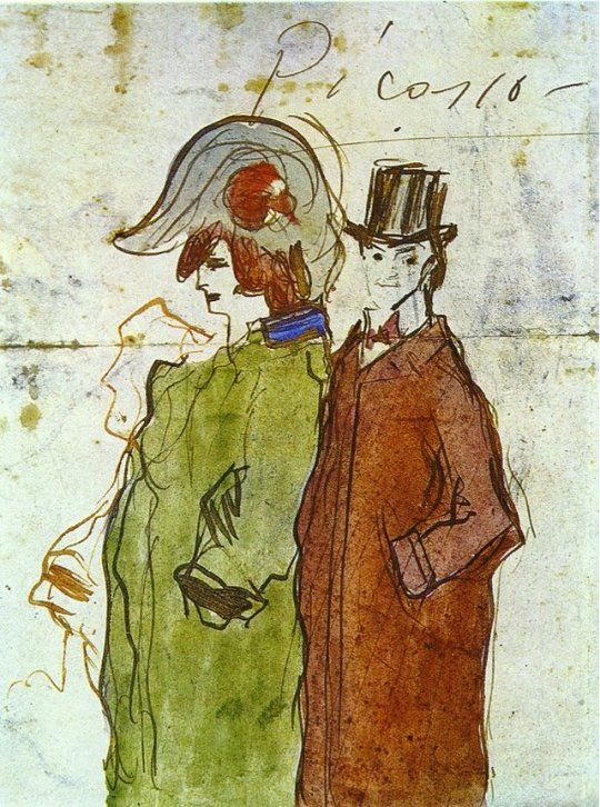 540x726 Picasso With Partner, 1901, Pablo Picasso Size 17.3x13 Cm Medium - Picasso Watercolor