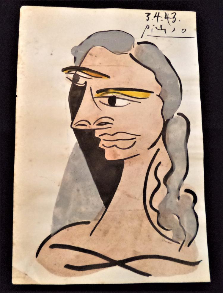 750x985 Signed Picasso 1943 Watercolor Painting - Picasso Watercolor