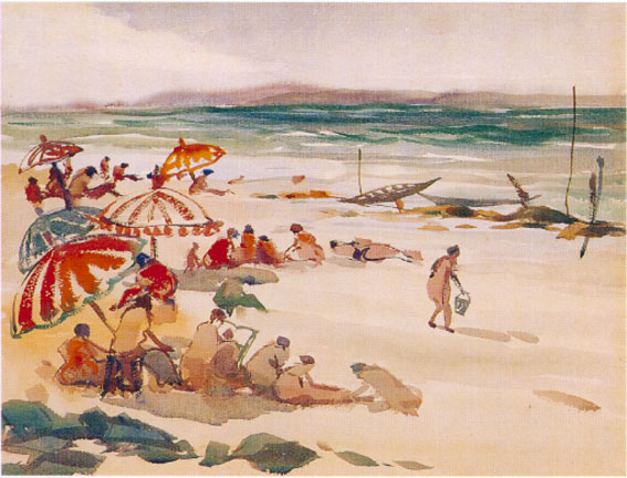 567x432 Picnic On The Beach By Lim Cheng Hoe - Picnic Watercolor