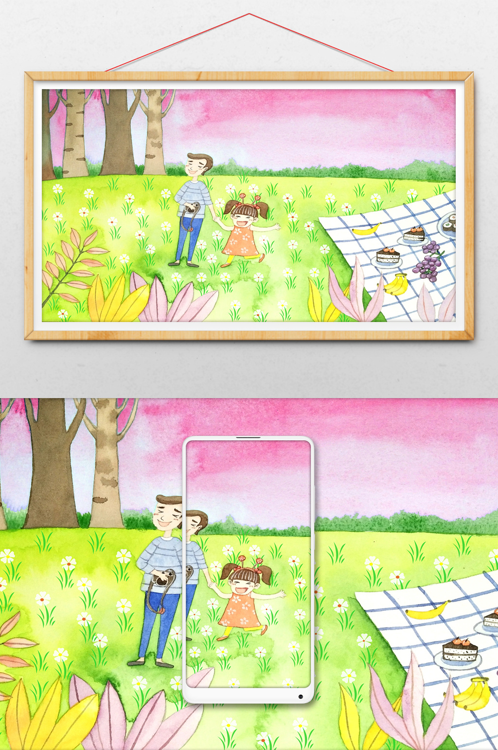 1024x1541 Pink Hand Painted Watercolor Summer Holiday Life Parent Picnic - Picnic Watercolor