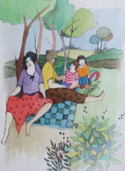410x559 Summer Picnic Watercolor 2005 28x32 By Itzchak Tarkay - Picnic Watercolor