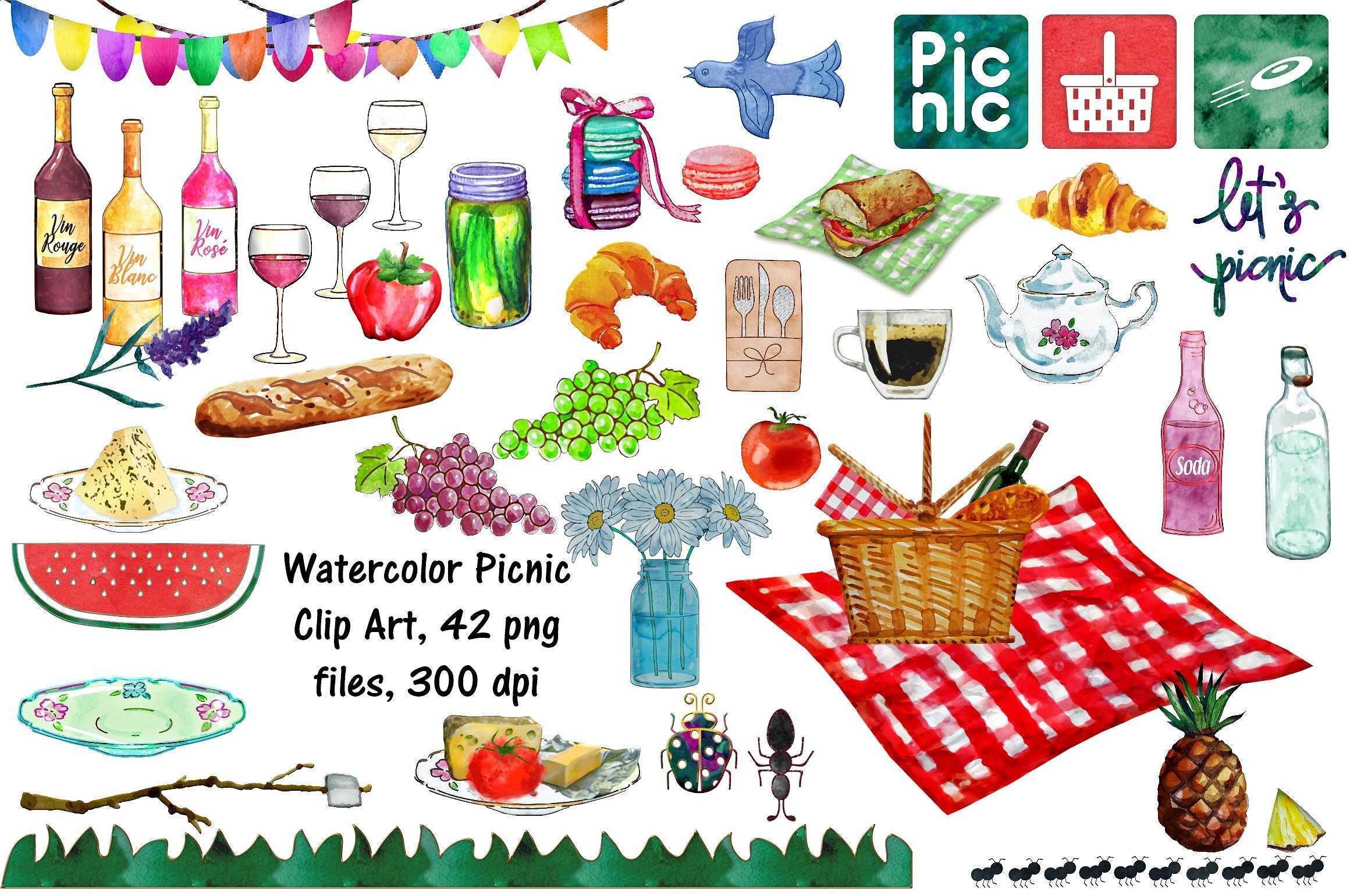 2320x1541 Craft Supplies Clipart Black And White Beautiful Watercolor Picnic - Picnic Watercolor