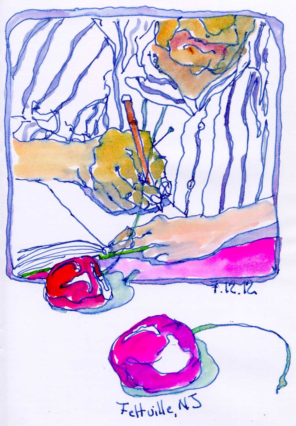 1023x1473 Feltville Picnic Ink Watercolor Dad Writing Poem Chris Carter - Picnic Watercolor