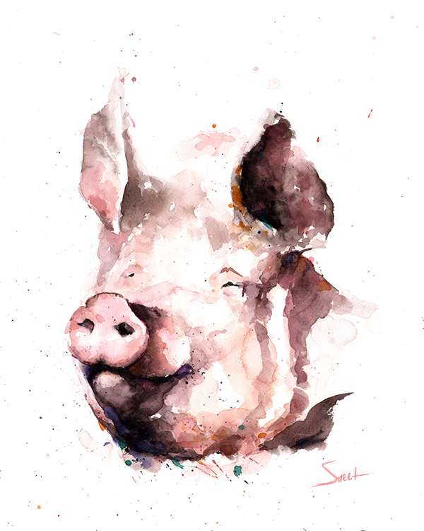 600x750 Pig Watercolor Print Watercolor Animal Paintings - Pig Watercolor