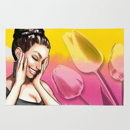 550x550 Retro Pinup Girl Tulips Flowers Amp Watercolor Rug By Colormegirly - Pin Up Watercolor